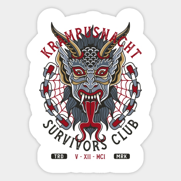 Krampus Survivors Club - Creepy Tattoo Style - Christmas Holiday Design Sticker by Nemons